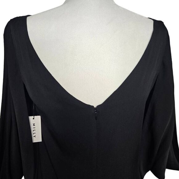 Milly Monarch Silk Slit Sleeve Mini Dress Black Size 6 - Picture 11 of 12